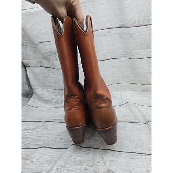 Vintage Sz 8.5 AA - FRYE Cowboy Pull ON Brown 6175 Leather Boots Made in USA - Picture 6 of 15
